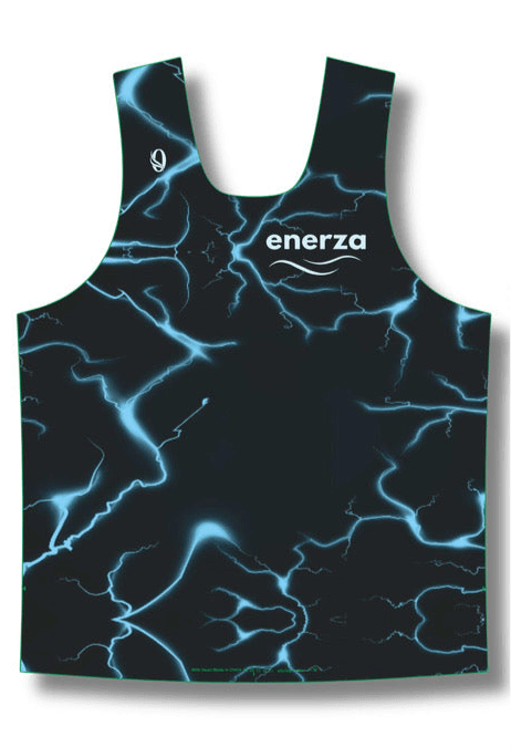 Enerza Singlet V1 featuring Oasis Avian Flow Technology in black with blue electric pattern #KeepMoving